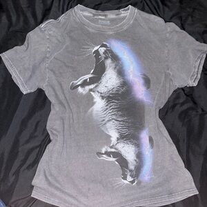 Gray Cat Tee with Blue Lightning